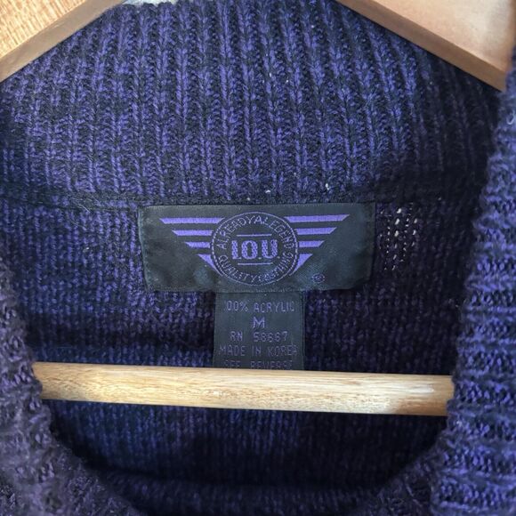 Vintage Mens Legendary I.O.U. Purple & Black Mock Neck Academia Sweater Size MED - Picture 4 of 9